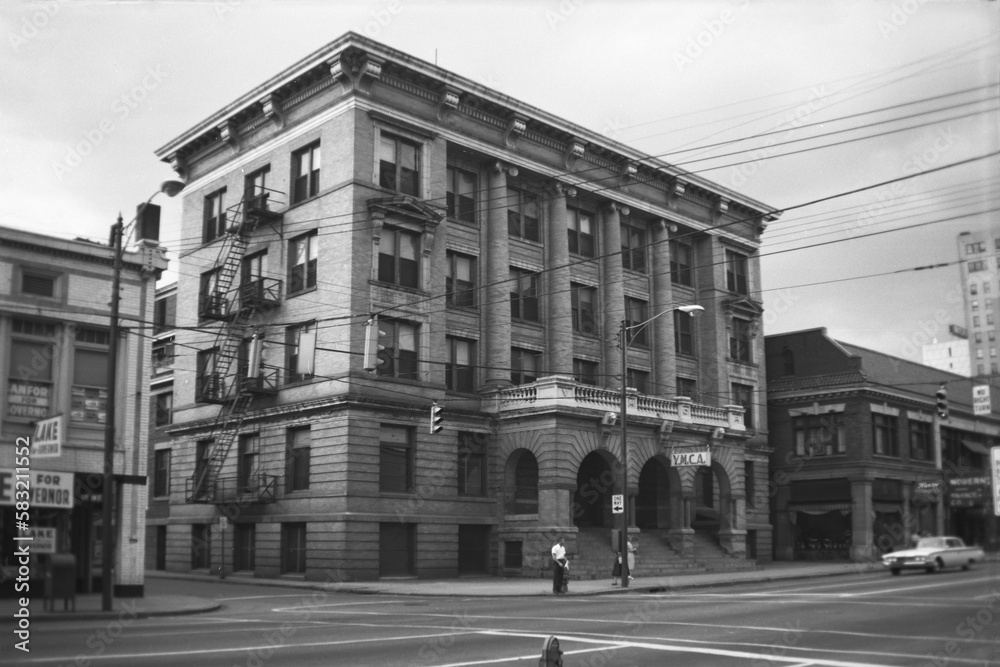 1960s view of the old YMCA building on South Tryon Street in Charlotte, NC which is no longer there