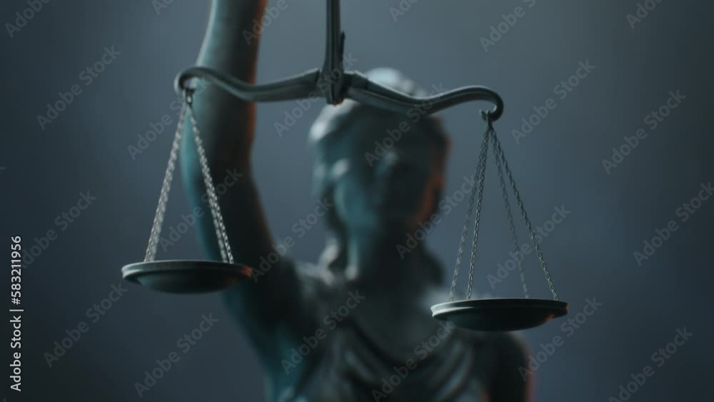 Cinematic and Atmospheric Close-up Shot of Scales that Lady Justice is Holding. The Statue is Blindfolded and Holding Sword.
A Title Sequence for Court Show Mock-up.