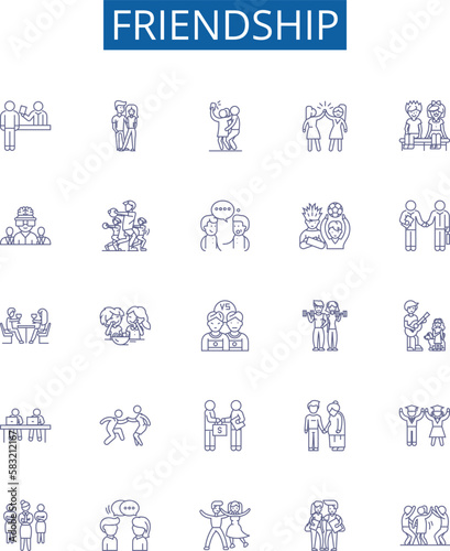 Friendship line icons signs set. Design collection of Bonding, Companionship, Alliance, Fellow feeling, Support, Fellowship, Unity, Affinity outline concept vector illustrations photo