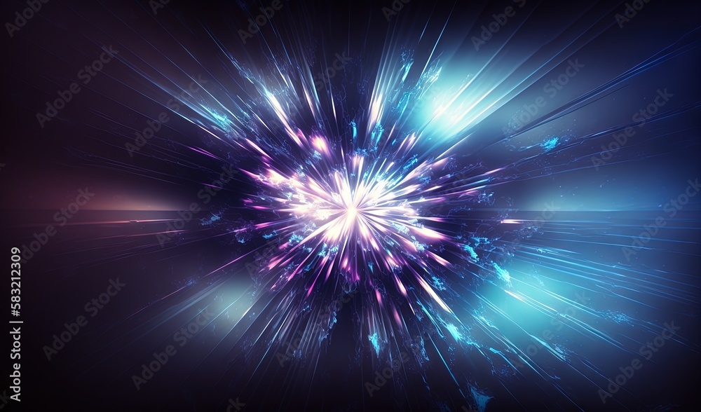 a colorful explosion of light and colors in a dark background with a ...