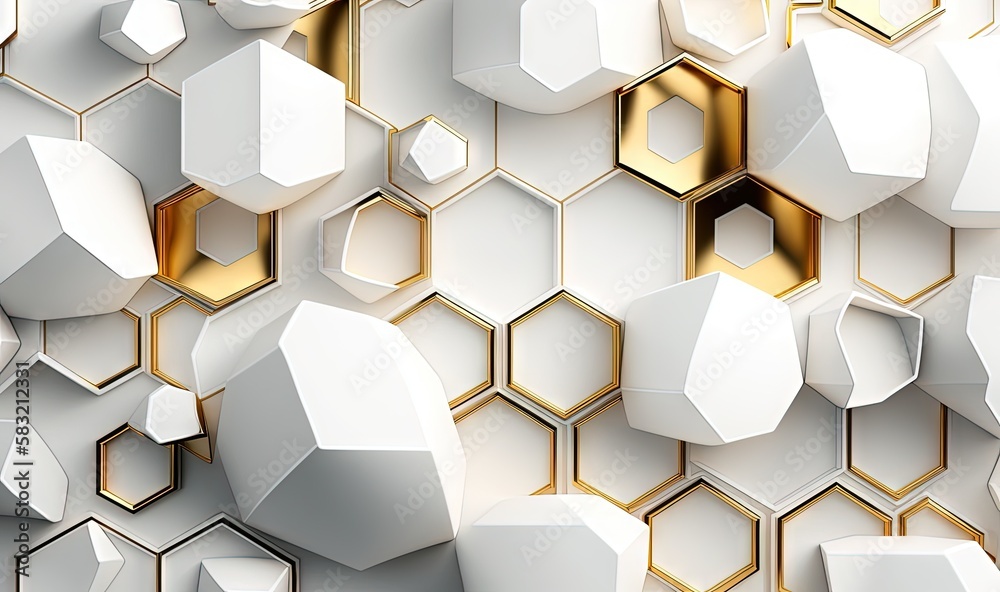 a white and gold background with hexagons and hexagons in the center of ...