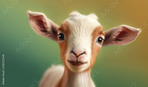  a close up of a goat's face with a blurry background behind it and a blurry background behind the goat's head.  generative ai © Shanti