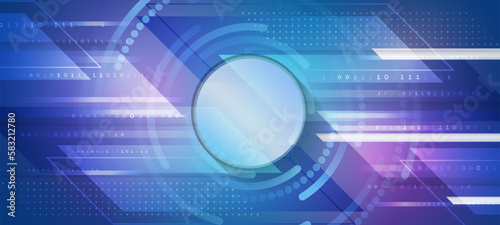 Wide Blue background with various technological elements. Hi-tech computer digital technology concept. Abstract technology communication vector illustration.