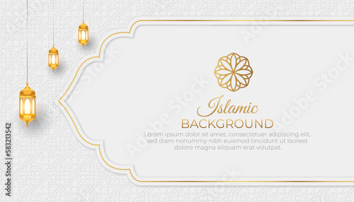 Ramadan Kareem. Gold moon and abstract luxury islamic elements background