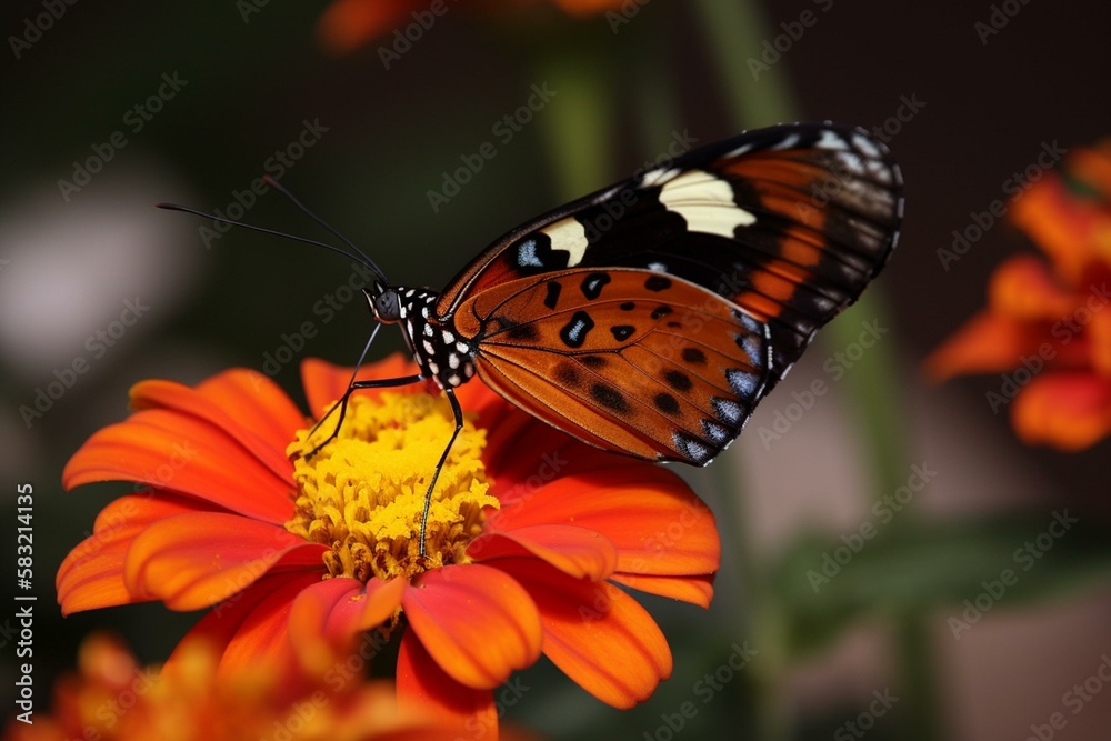 Obraz premium A butterfly drinking nectar from a flower Generative AI