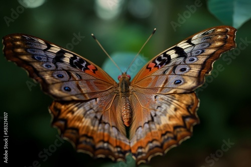 A close-up of a butterfly's wingspan in flight Generative AI