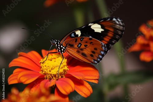 A butterfly drinking nectar from a flower Generative AI