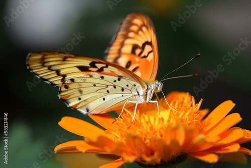 A butterfly drinking nectar from a flower Generative AI