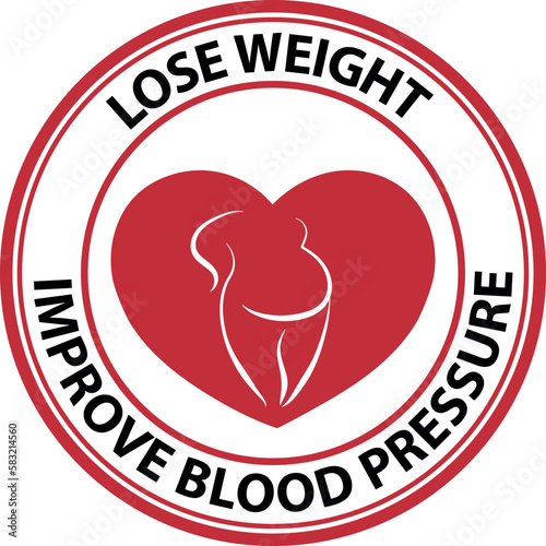 Lose weight, blood pressure, obesity awareness rubber stamp. Round logo