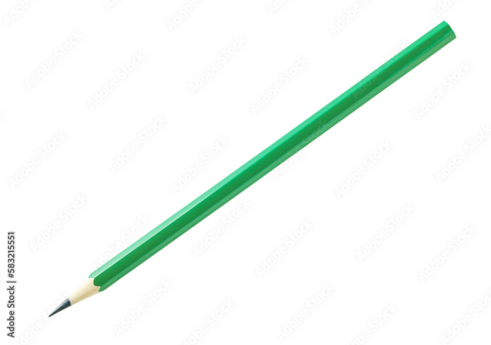 Pencil green, sharpened, isolated on white background with clipping path Pencil green, sharpened, isolated on white background with clipping path