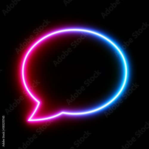 3d rendering UI Chat Bubble icon with neon light isolated in black background