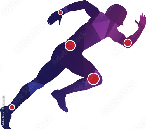 Active man, running silhouette, joint pain symbols, Logo/Icon. Physiotherapy treatment design template vector with people run. Colorful vector health. Physiotherapy clinic logo. Physiotherapy logo