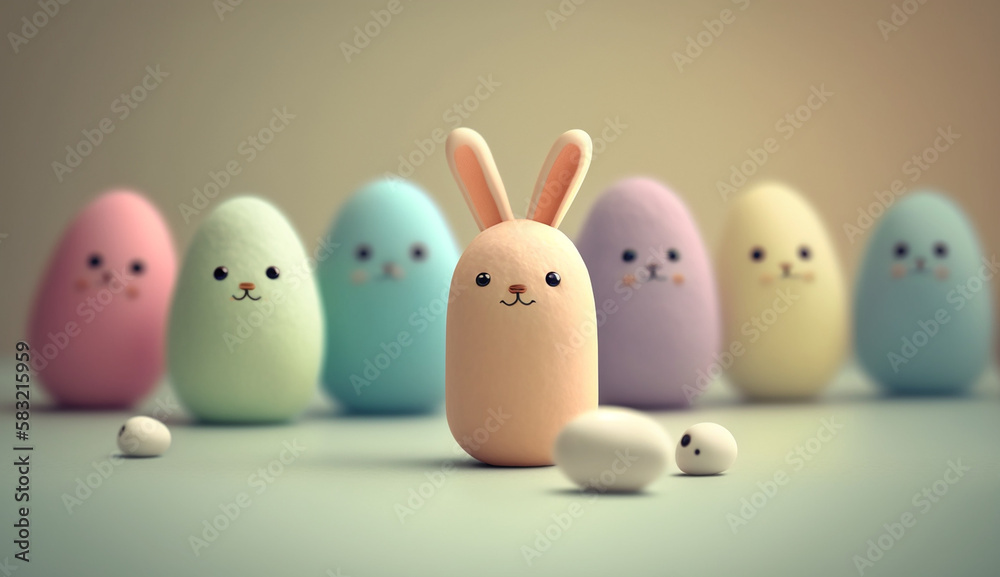Kawaii easter bunny with easter eggs created with Generative AI Kawaii easter bunny with easter eggs created with Generative AI