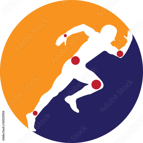 Active man, running silhouette, joint pain symbols, Logo/Icon. Physiotherapy treatment design template vector with people run. Colorful vector health. Physiotherapy clinic logo. Physiotherapy logo