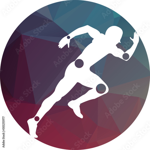 Active man, running silhouette, joint pain symbols, Logo/Icon. Physiotherapy treatment design template vector with people run. Colorful vector health. Physiotherapy clinic logo. Physiotherapy logo