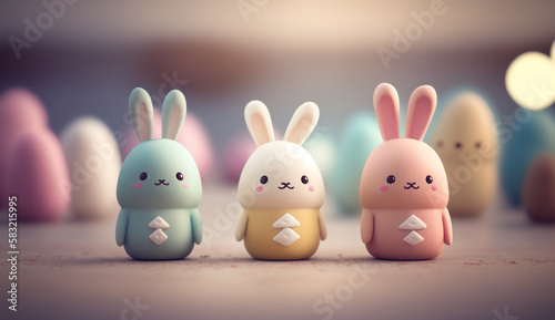 Kawaii easter bunny with easter eggs created with Generative AI © JoelMasson