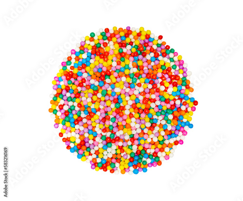 Sprinkling close-up for confectionery multi-colored sweet balls, isolated on white background with clipping path