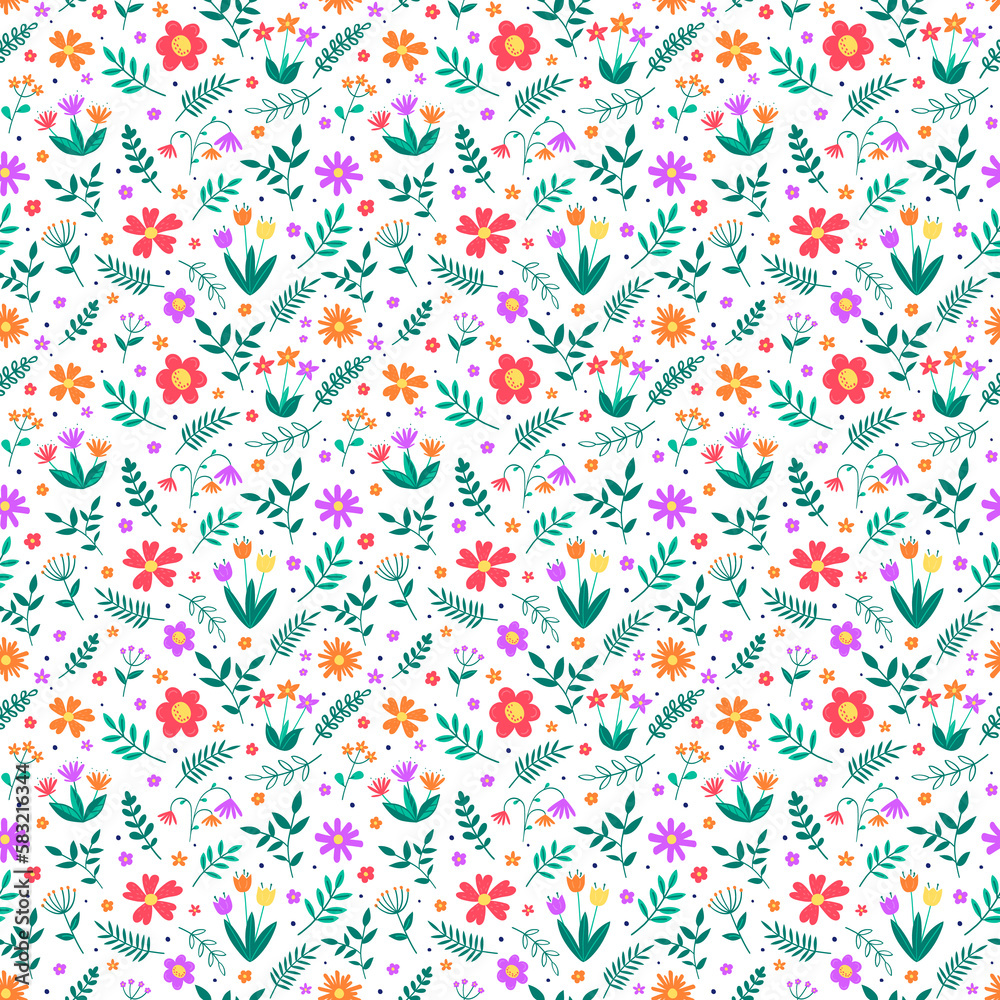 Floral seamless pattern. Transparent spring background with blowing flowers and leaves. PNG illustration Floral seamless pattern. Transparent spring background with blowing flowers and leaves. PNG illustration