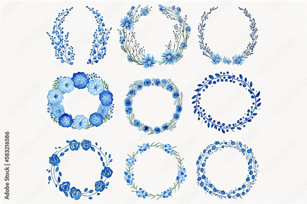 Obraz premium Blue floral crowns illustration, Generative AI