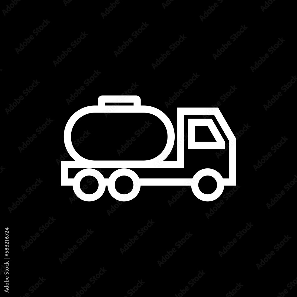 Tanker truck icon isolated on black background. Petroleum tanker, petrol truck, cistern. Tanker truck icon isolated on black background. Petroleum tanker, petrol truck, cistern.