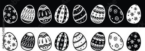 Simple black and white vector Easter egg banner illustration