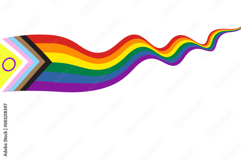 Waving ribbon of new progress Pride flag. Rainbow LGBT symbol Waving ribbon of new progress Pride flag. Rainbow LGBT symbol