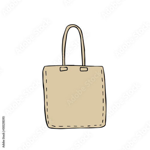 Canvas Tote bag. Cloth eco shopper. Outline cartoon illustration. Reusable Bag for Groceries