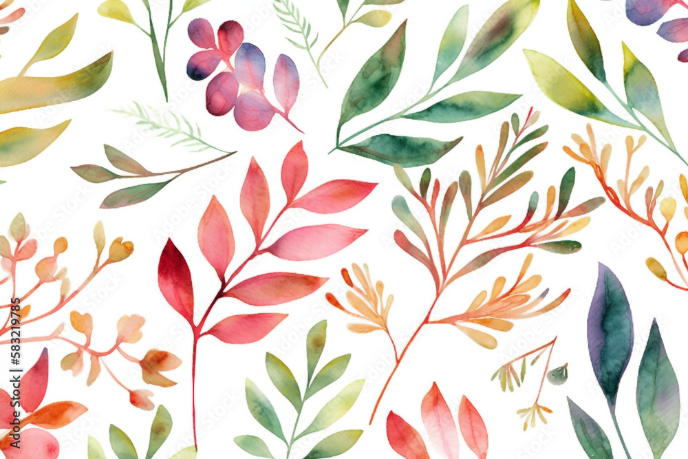 Botanical watercolor wallpaper pattern. generative ai Botanical watercolor wallpaper pattern. generative ai