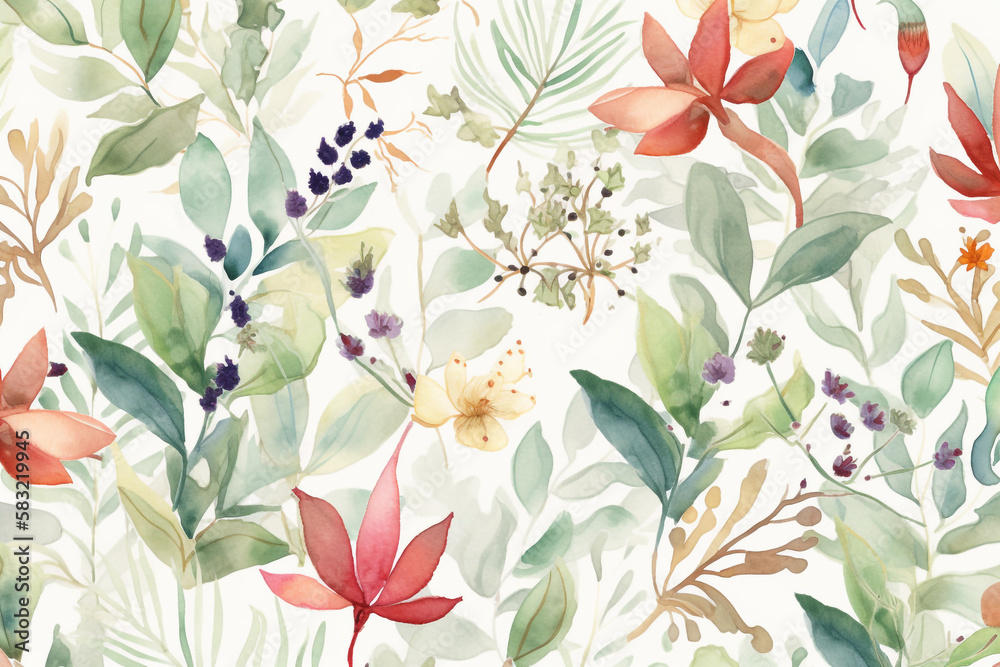 Botanical watercolor wallpaper pattern. generative ai Botanical watercolor wallpaper pattern. generative ai