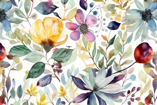 Botanical watercolor wallpaper pattern. generative ai	