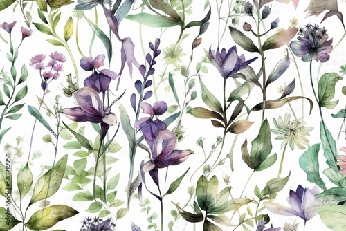 Botanical watercolor wallpaper pattern. generative ai 