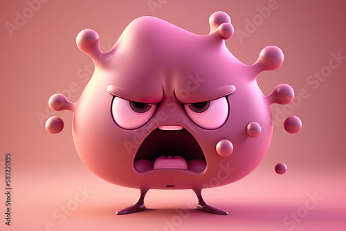 Angry cartoon ovary with pink background 3D rendering. Cute ovary character illustration. Woman health care concept. 3D realistic illustration. Based on Generative AI photo
