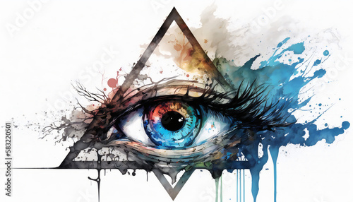The all seeing eye  isolated on white background - watercolor style illustration background by Generative Ai