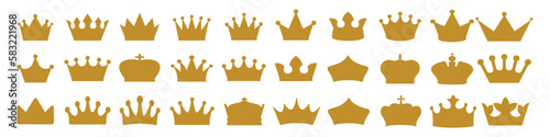 Crown icon set. Royal crown symbol collection. Collection of king and queen crown symbols. vector illustration
