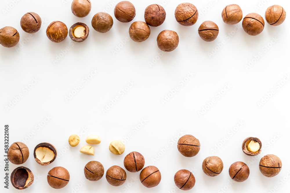 Raw macadamia nuts food. Healthy protein snack background Raw macadamia nuts food. Healthy protein snack background