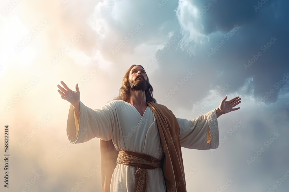 Jesus Christ Looks With Open Arms to Heaven to God Jesus Christ Looks With Open Arms to Heaven to God