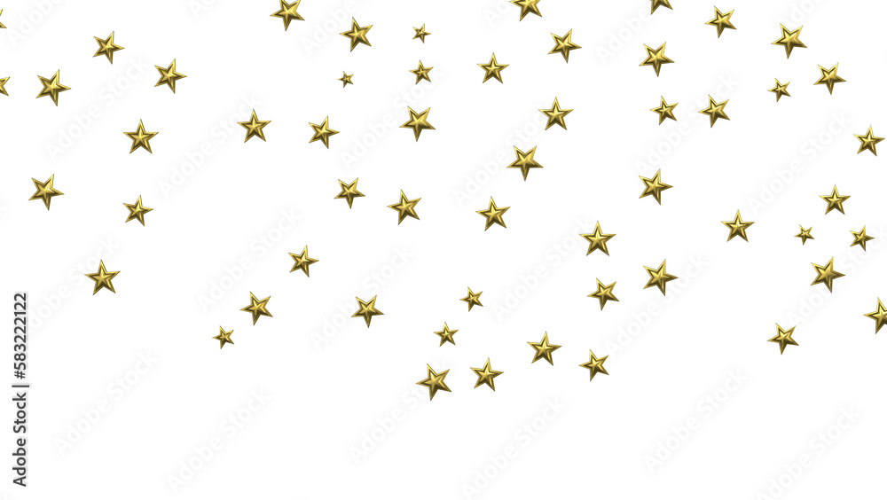 Banner with golden decoration. Festive border with falling glitter dust and stars.
