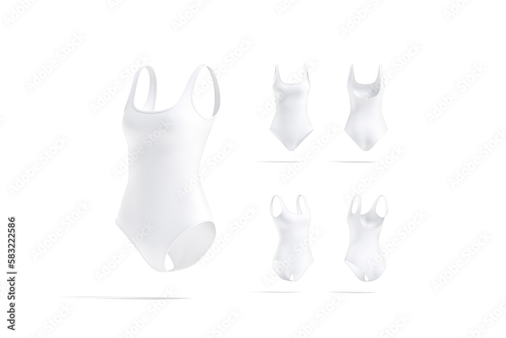 Obraz premium Blank white one-piece swimsuit mockup, different views