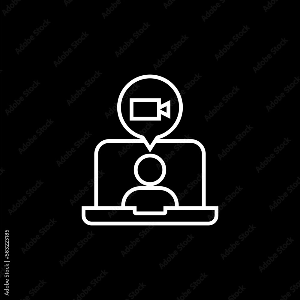 Virtual Communication Meeting Work from Home Outline Icon isolated on black background Virtual Communication Meeting Work from Home Outline Icon isolated on black background
