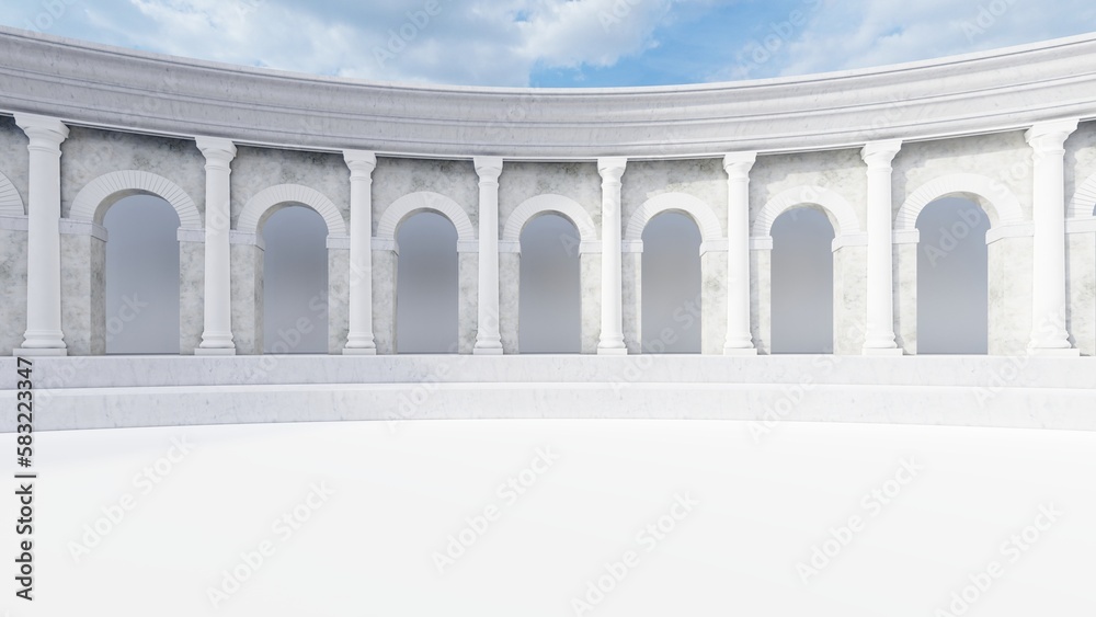 Classic semicircular interior with columns 3d render Classic semicircular interior with columns 3d render