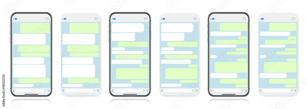 Social media design concept. Smart Phone with carousel style messenger chat screen. Sms template bubbles for compose dialogues. Modern vector illustration flat style. Social media design concept. Smart Phone with carousel style messenger chat screen. Sms template bubbles for compose dialogues. Modern vector illustration flat style.