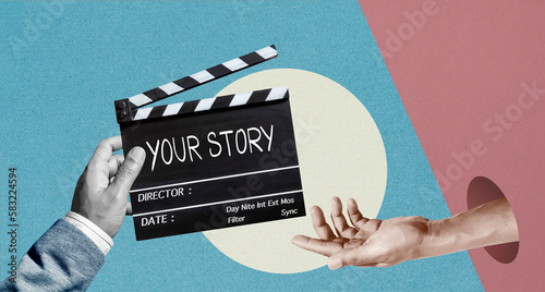 Print op canvas Your story, Handwriting on film slate