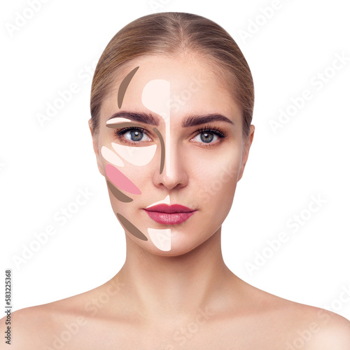 Make-up template with concealer of female face.