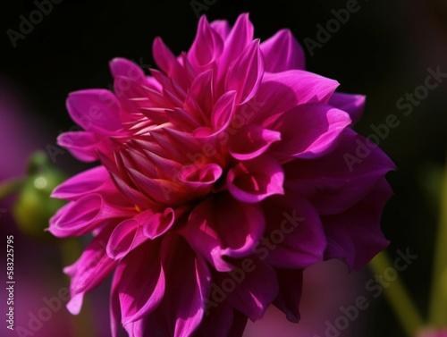 A majestic bright magenta flower swaying in the breeze in a macro shot. Trendy color of 2023 Viva Magenta.. AI generation.