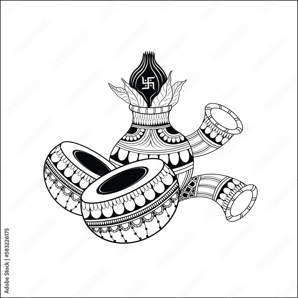 Indian Wedding Clip Art Black And White Kalash And Nagada Indian | Hot Sex  Picture