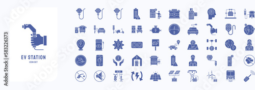 EV station icon set, including icons like plug, Battery, Car and more 