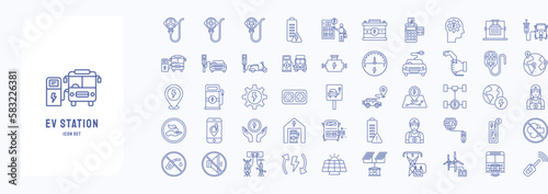 EV station icon set, including icons like plug, Battery, Car and more
