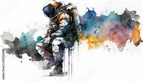 Astronaut in Outer Space, isolated on white background - watercolor style illustration background by Generative Ai