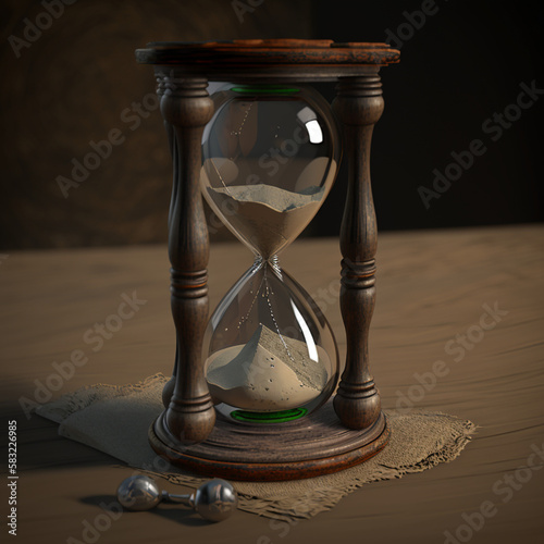 Sandglass on wooden , time countdown to deadline