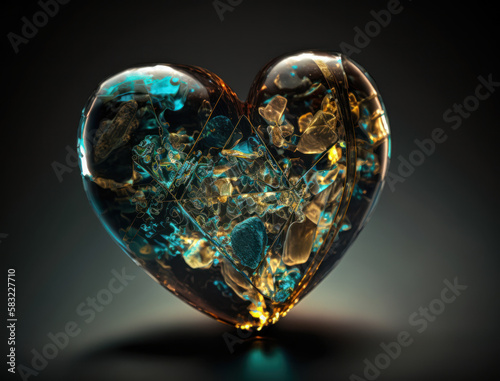 Realistic translucent heart shaped crystal zircon  natural gemstone Generative AI technology